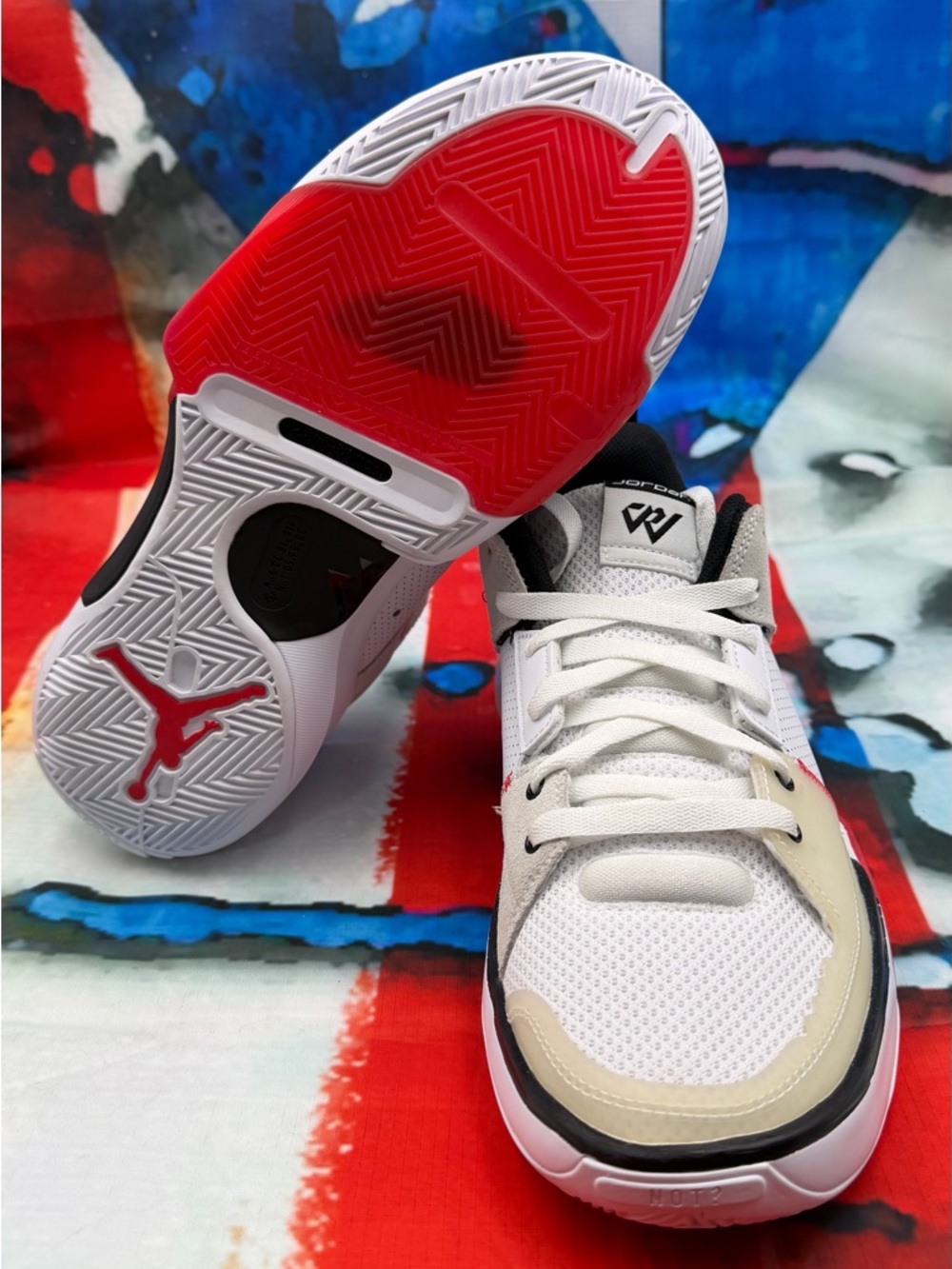 Jordan Kids Low Top Sneakers - Black, White & Light Gray with Red Logos no box